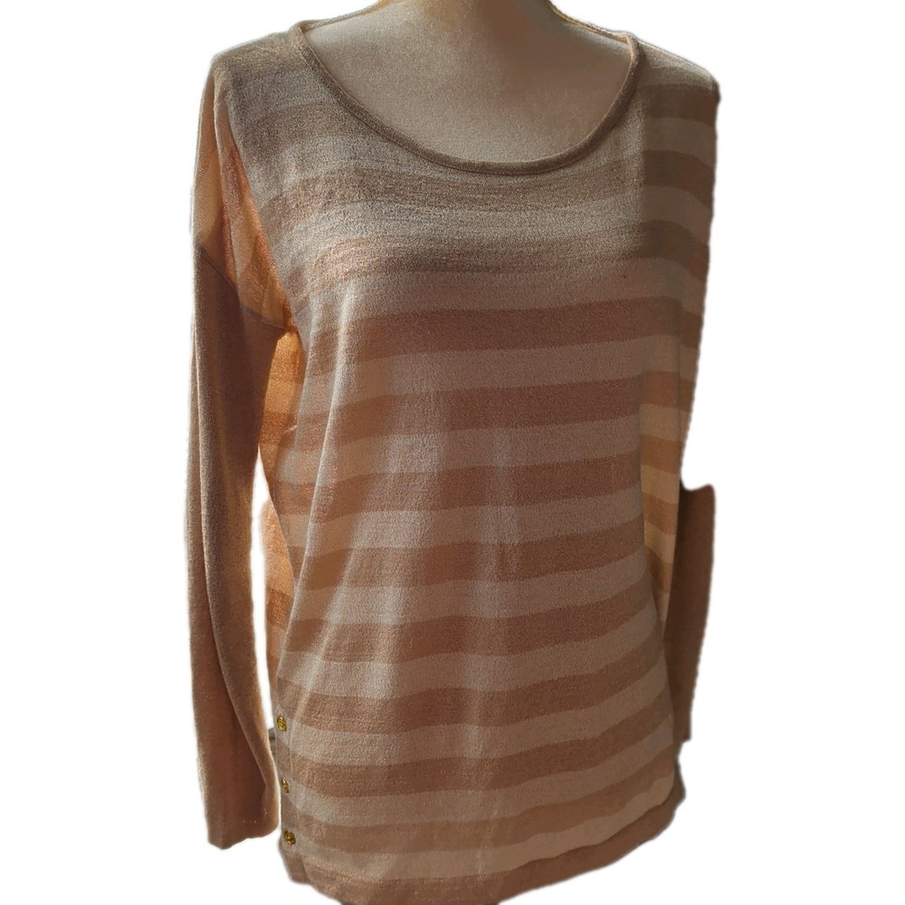Dana Buchman Women's Size M‎ Gold Striped Blouse Long Sleeve Gold Button Detail